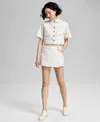 And Now This Women's Short-sleeve Cropped Denim Shirt Jacket, Exclusively At Macy's In Macadamia