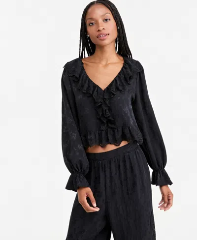 And Now This Women's Balloon-sleeve Ruffle-jacquard Blouse, Macy's Exclusive In Black