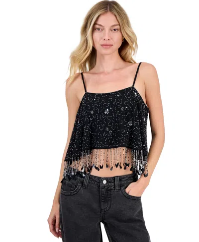 And Now This Women's Beaded Fringe Square Neck Camisole, Macy's Exclusive In Black