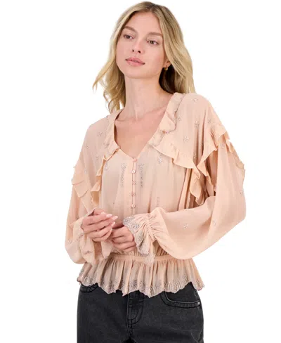 And Now This Women's Beaded V-neck Long-sleeve Blouse, Macy's Exclusive In Pink