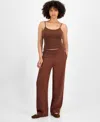 And Now This Now This Womens Cozy Blanket Stitch Scuba Pull On Pants Pxs Xxl Macys Exclusive In Brown