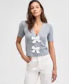 And Now This Women's Bow-front Pointelle Cardigan, Exclusively At Macy's In Lt Grey