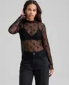 And Now This Women's Bow-motif Lace Mock Neck Top, Macy's Exclusive In Black