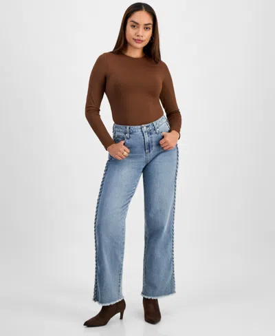AND NOW THIS WOMEN'S BRAIDED-TRIM HIGH RISE STRAIGHT LEG JEANS, MACY'S EXCLUSIVE