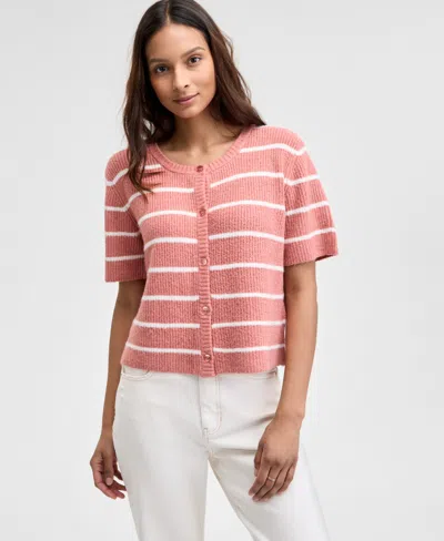 And Now This Women's Button-down Knit Cardigan Sweater, Exclusively At Macy's In Terracotta,calla Lily Stripe