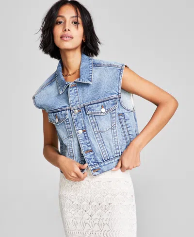 And Now This Women's Button-front Denim Vest, Exclusively At Macy's In Light Wash