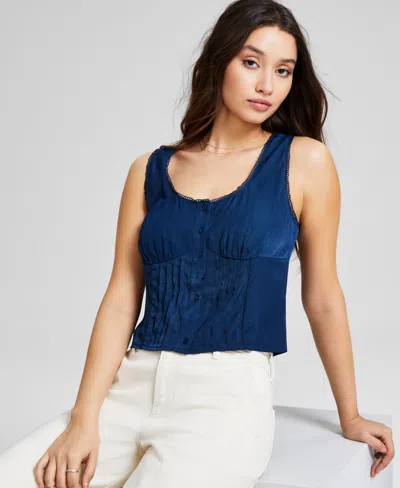 And Now This Women's Button Front Scoop-neck Sleeveless Top, Created For Macy's In Carbon Blu