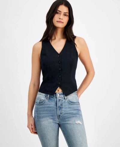 And Now This Women's Button-front V-neck Vest, Created For Macy's In Black