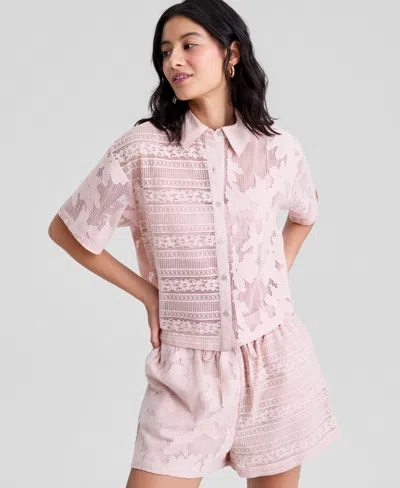 And Now This Women's Button-front Lace Camp Shirt, Macy's Exclusive In Pink