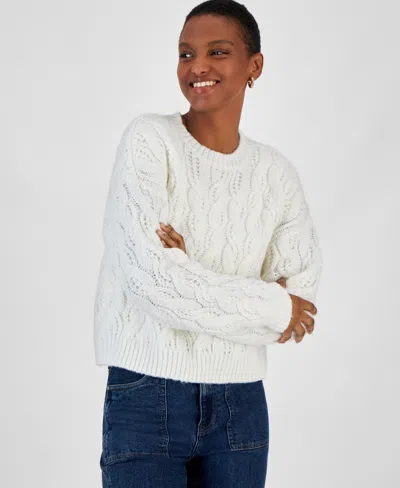 And Now This Women's Cable Knit Crewneck Sweater, Created For Macy's In Calla Lily