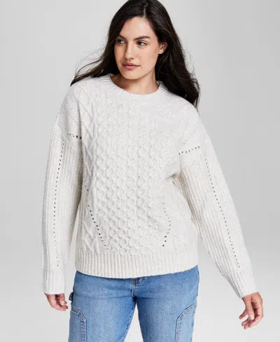 And Now This Women's Cable-knit Crewneck Sweater, Created For Macy's In Light Sand Heather