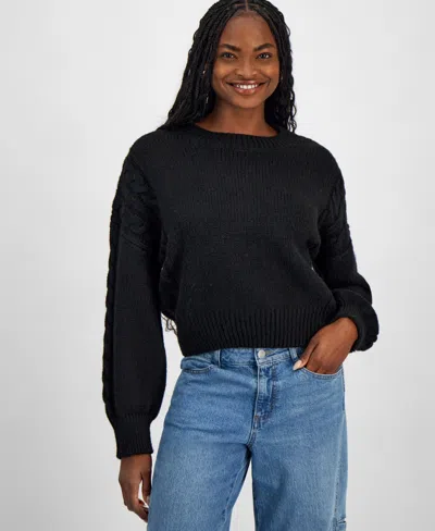 And Now This Women's Cable-knit-detail Crewneck Sweater, Exclusively At Macy's In Black