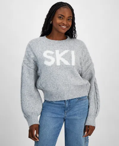And Now This Women's Cable-knit-detail Graphic Sweater, Exclusively At Macy's In Casual Grey Heather