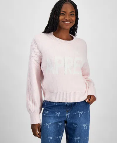 And Now This Women's Cable-knit-detail Graphic Sweater, Exclusively At Macy's In Pink Polish