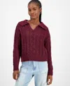 And Now This Women's Cable-knit Pointelle Polo Sweater, Macy's Exclusive In Burgundy