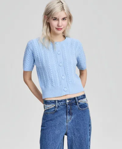 And Now This Women's Cable-knit Short-sleeve Cardigan, Macy's Exclusive In Blue