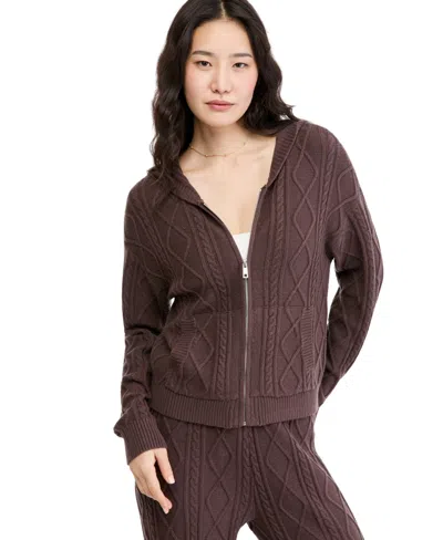 And Now This Women's Cable-knit Full-zip Hoodie, Macy's Exclusive In Cocoa Smoke