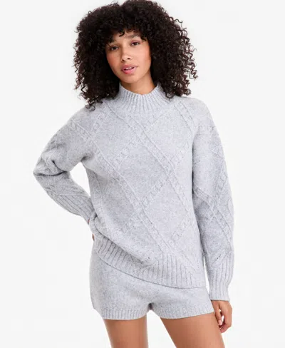 And Now This Women's Cable-knit Mock Neck Sweater, Macy's Exclusive In Lt Heather Gray