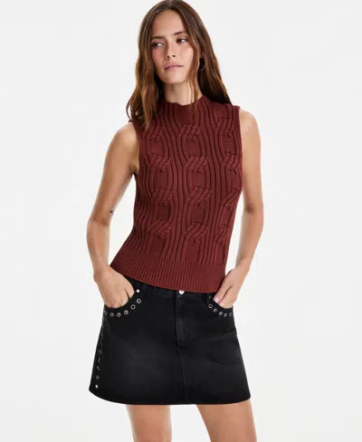 And Now This Women's Cable-knit Mock-neck Shell, Macy's Exclusive In Brown