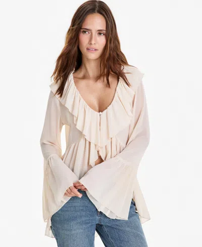 And Now This Women's Chiffon Ruffle Tunic Blouse, Macy's Exclusive In Palomino