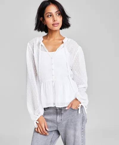 And Now This Women's Clip-dot Tie-neck Button-down Woven Blouse In Calla Lily