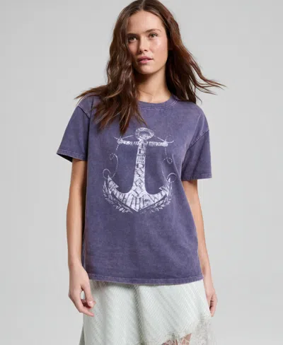 And Now This Women's Cotton Anchor Graphic-print Tee, Macy's Exclusive In Purple