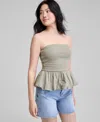 And Now This Now This Womens Cotton Bubble Hem Strapless Top P Xs Xxl Exclusively At Macys In Green
