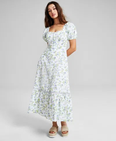 And Now This Women's Cotton Corset-look Maxi Dress, Created For Macy's In Blue Floral