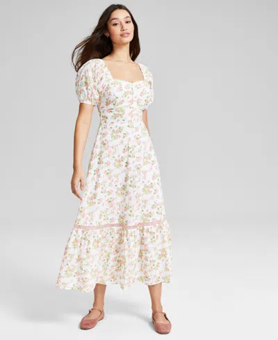 And Now This Women's Cotton Corset-look Maxi Dress, Created For Macy's In Warm Peach Floral