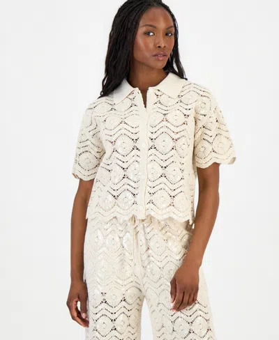 And Now This Women's Cotton Crochet Camp Shirt, Macy's Exclusive In White