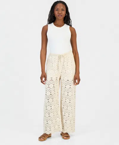 And Now This Women's Cotton Crochet Wide-leg Pants, Macy's Exclusive In Neutral