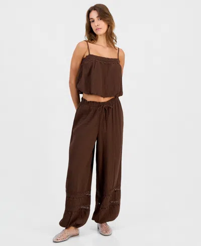 And Now This Women's Cotton Crochet-trim Jogger Pants, Macy's Exclusive In Multi