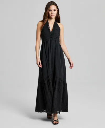And Now This Women's Cotton Crochet-trim Maxi Dress, Macy's Exclusive In Black