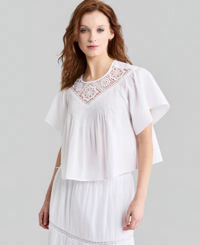 And Now This Women's Cotton Crochet-trim Short-sleeve Top, Macy's Exclusive In White