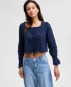 And Now This Women's Cotton Cropped Lace-trim Top In Indigo Batik