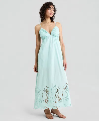 And Now This Women's Cotton Cutout Embroidered Maxi Dress, Macy's Exclusive In Green