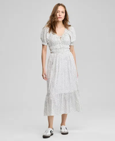 And Now This Women's Cotton Dot-print Smocked-waist Dress, Exclusively At Macy's In Gray