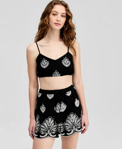 And Now This Women's Cotton Embroidered Bandeau Top, Macy's Exclusive In Black