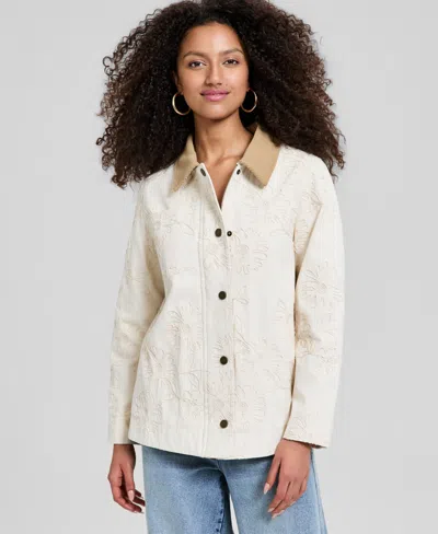 And Now This Women's Cotton Embroidered Barn Jacket, Macy's Exclusive In White