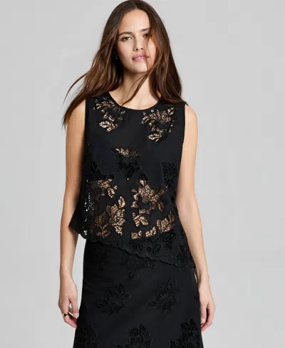 And Now This Women's Cotton Eyelet Asymmetric Top, Macy's Exclusive In Black