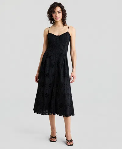 And Now This Women's Cotton Eyelet Back-cutout Dress, Macy's Exclusive In Black