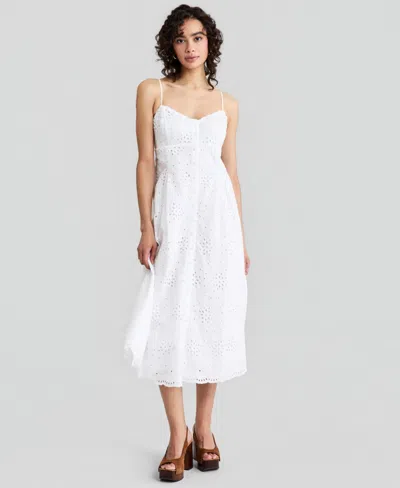 And Now This Women's Cotton Eyelet Back-cutout Dress, Macy's Exclusive In White