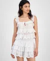 And Now This Now This Womens Cotton Eyelet Ruffled Tank Top Tiered Mini Skirt