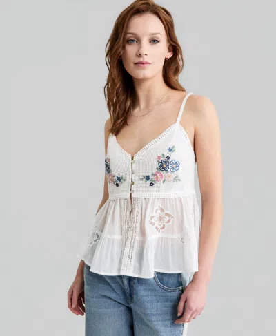 And Now This Women's Cotton Floral-trim Tiered Top, Macy's Exclusive In White