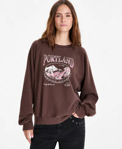And Now This Women's Cotton Graphic Fleece Sweatshirt, Macy's Exclusive In Brown Portland