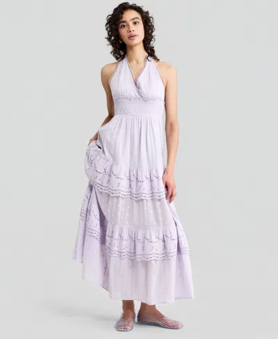 And Now This Women's Cotton Halter Tiered Maxi Dress, Macy's Exclusive In Purple