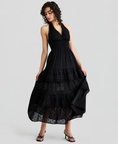 And Now This Women's Cotton Halter Tiered Maxi Dress, Macy's Exclusive In Blue