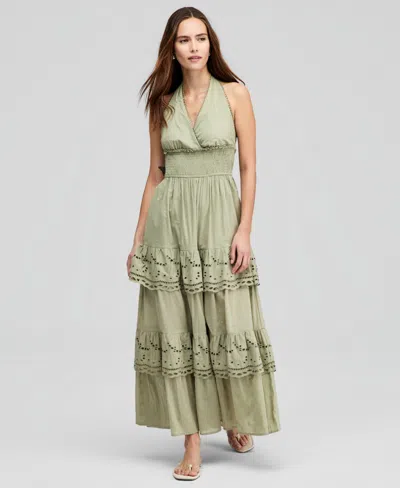 And Now This Women's Cotton Halter Tiered Maxi Dress, Macy's Exclusive In Green