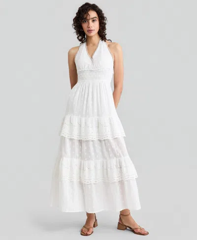 And Now This Women's Cotton Halter Tiered Maxi Dress, Macy's Exclusive In White