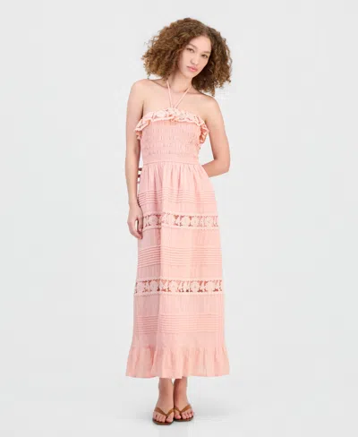 And Now This Women's Cotton Lace-detail Fit & Flare Maxi Dress, Exclusively At Macy's In Pink